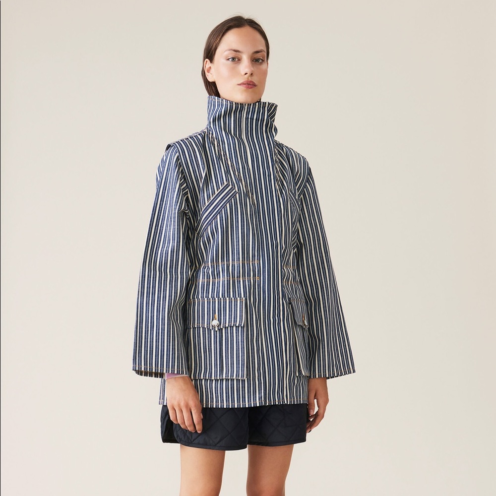 NWT Ganni Mixed Stripe Organic Cotton Denim Jacket